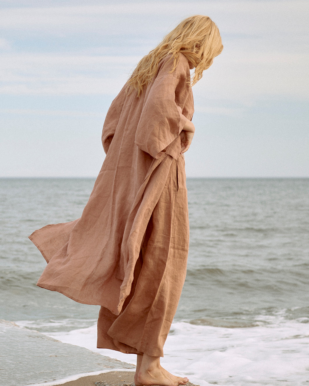 Full Length Linen Robe in Desert Rose