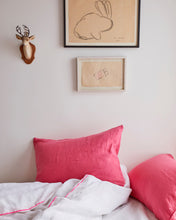 Linen Duvet Cover in White - with Neon Pink Piping