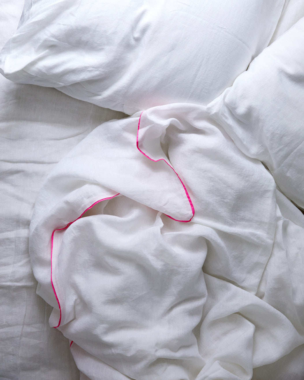 Linen Duvet Cover in White - with Neon Pink Piping