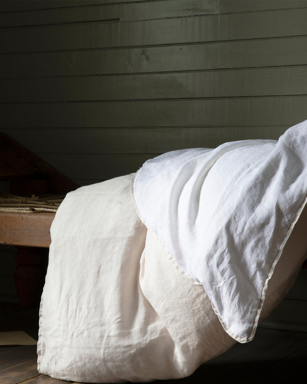 Two Tone Linen Duvet Cover - Chalk/White