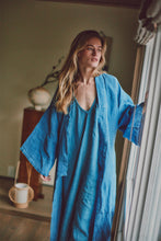 Hand Dyed Full Length Linen Robe in Indigo