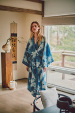 Hand Dyed Full Length Linen Robe in Shibori, Indigo