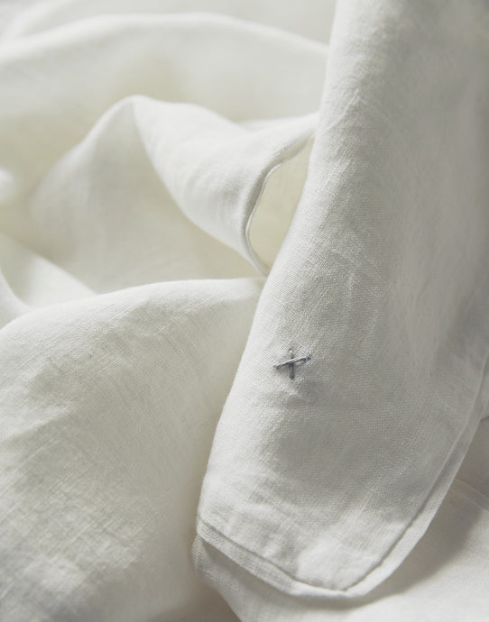 Linen Pillow Case Set - White with Piping