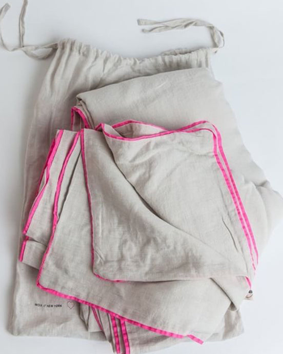 Linen Duvet Soft Chalk with Neon Pink Piping